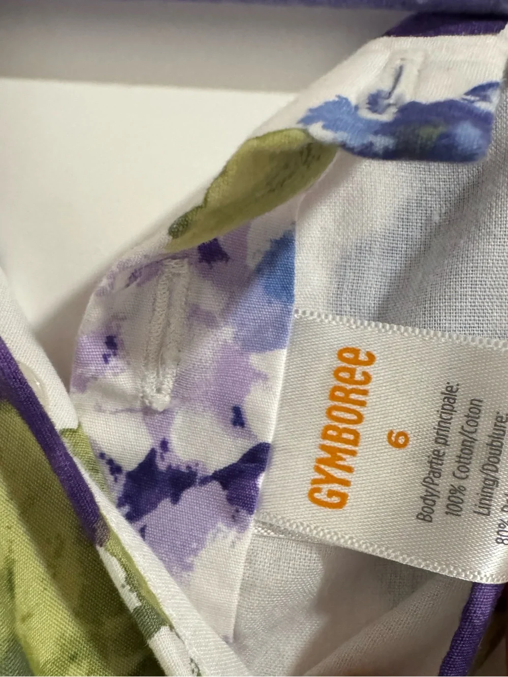 Gymboree White Dress with Purple Hydrangea Print and Green Leaves